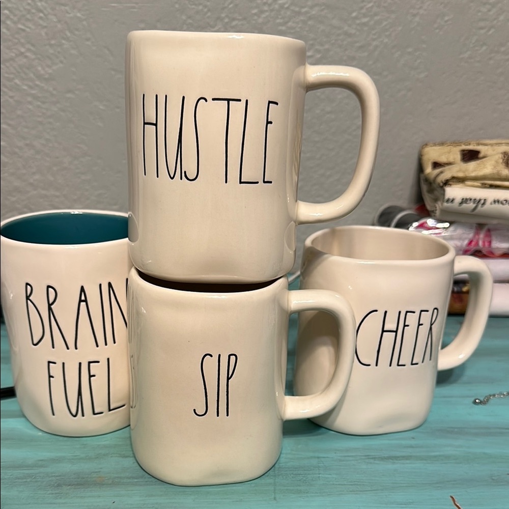 Rae Dunn White Ceramic Mugs Set for Dining